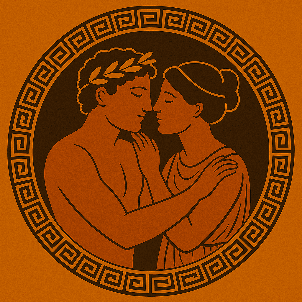 Ancient Greek pottery depicting lovers